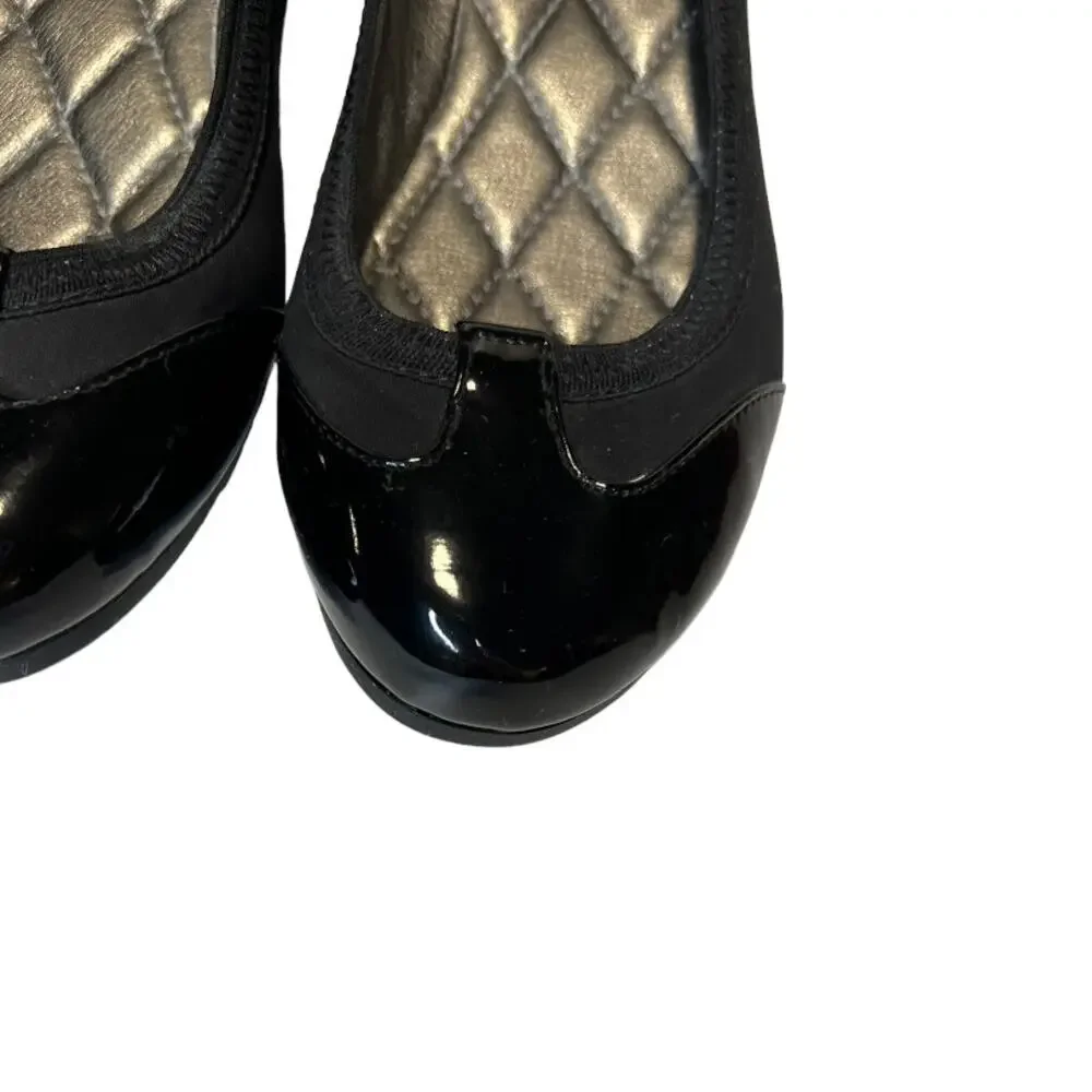 Andrew Geller Black Patent Leather & Fabric Platform Flat Shoes Size 6.5 M